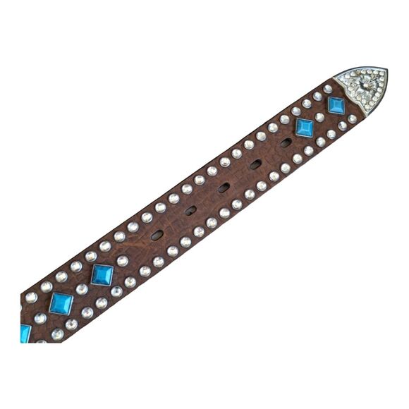Nocona Belt Co. Leather Turquoise Stud Western Rodeo Festival Rhinestones size M - Picture 3 of 15